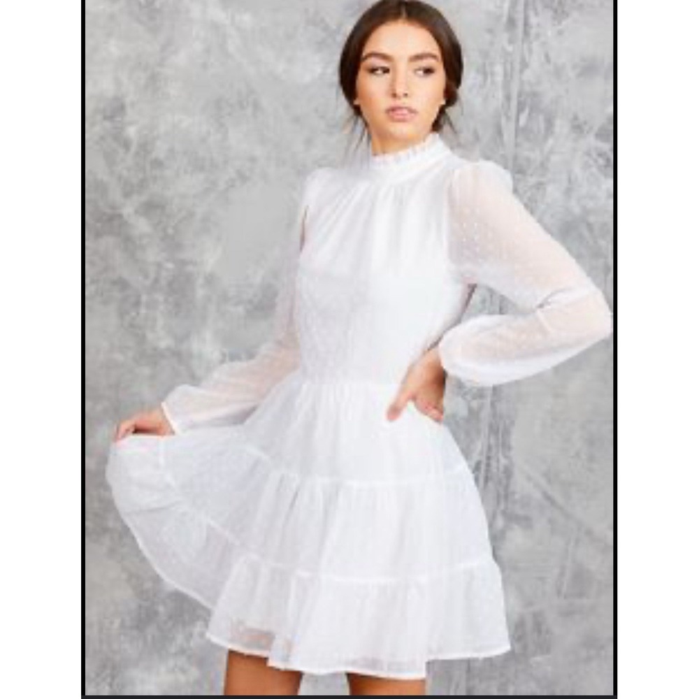 Altar'd State White Blousy Sheer Long Sleeve Dot Dress Women's Size Medium